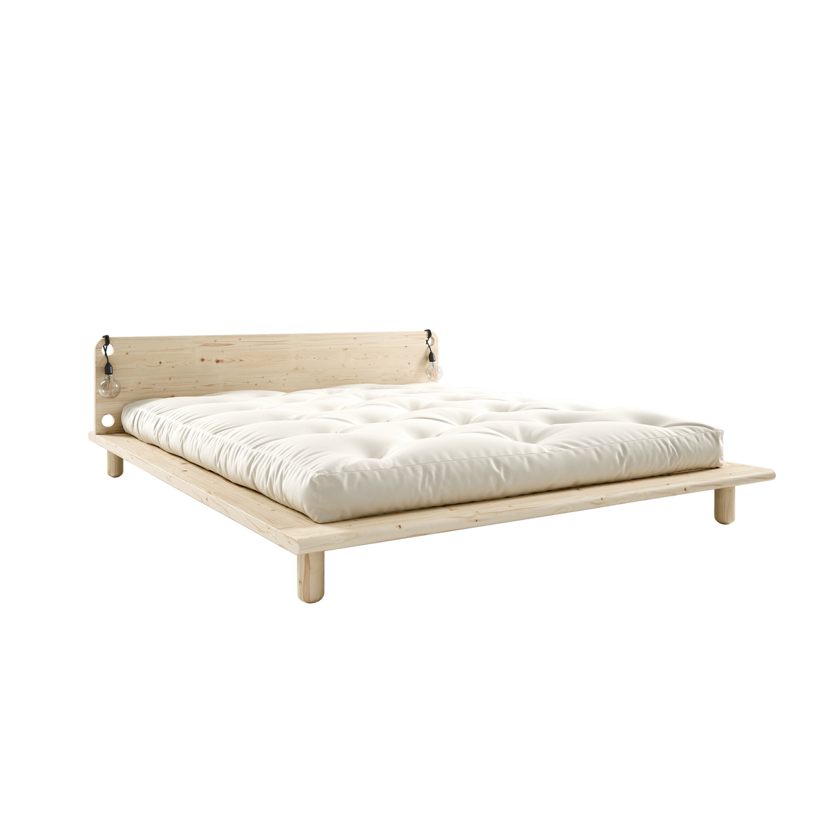 PEEK BED CLEAR LACQUERED 140 X 200 W. 2 BED LAMPS