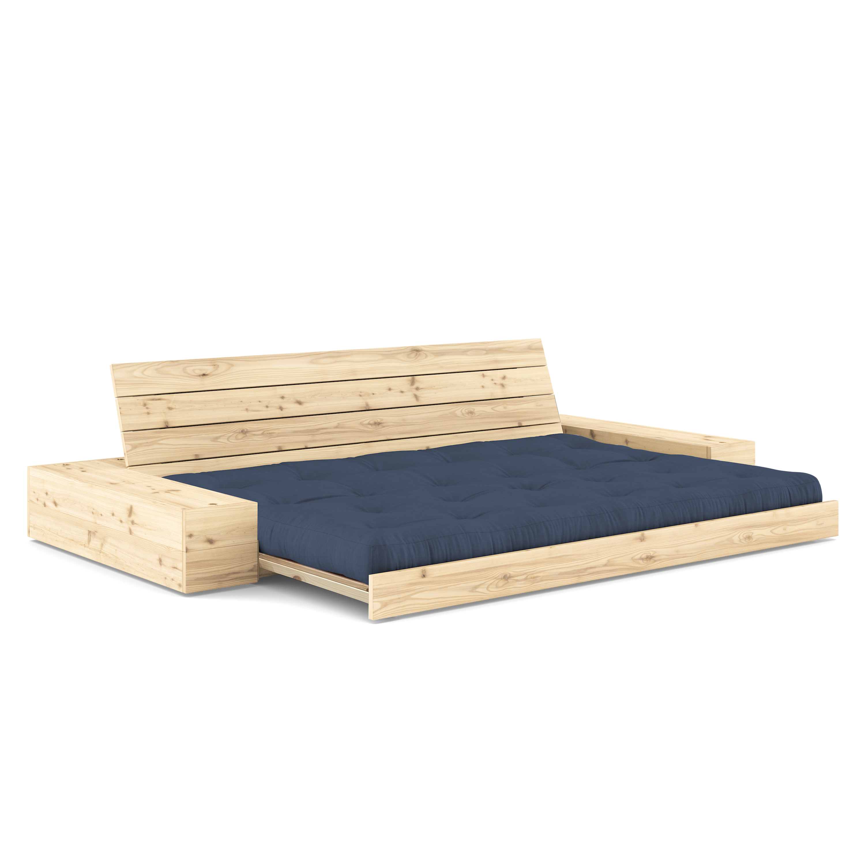 BASE CLEAR LACQUERED W. 2 SIDEBOXES CLEAR W. 5-LAYER MIXED MATTRESS NAVY