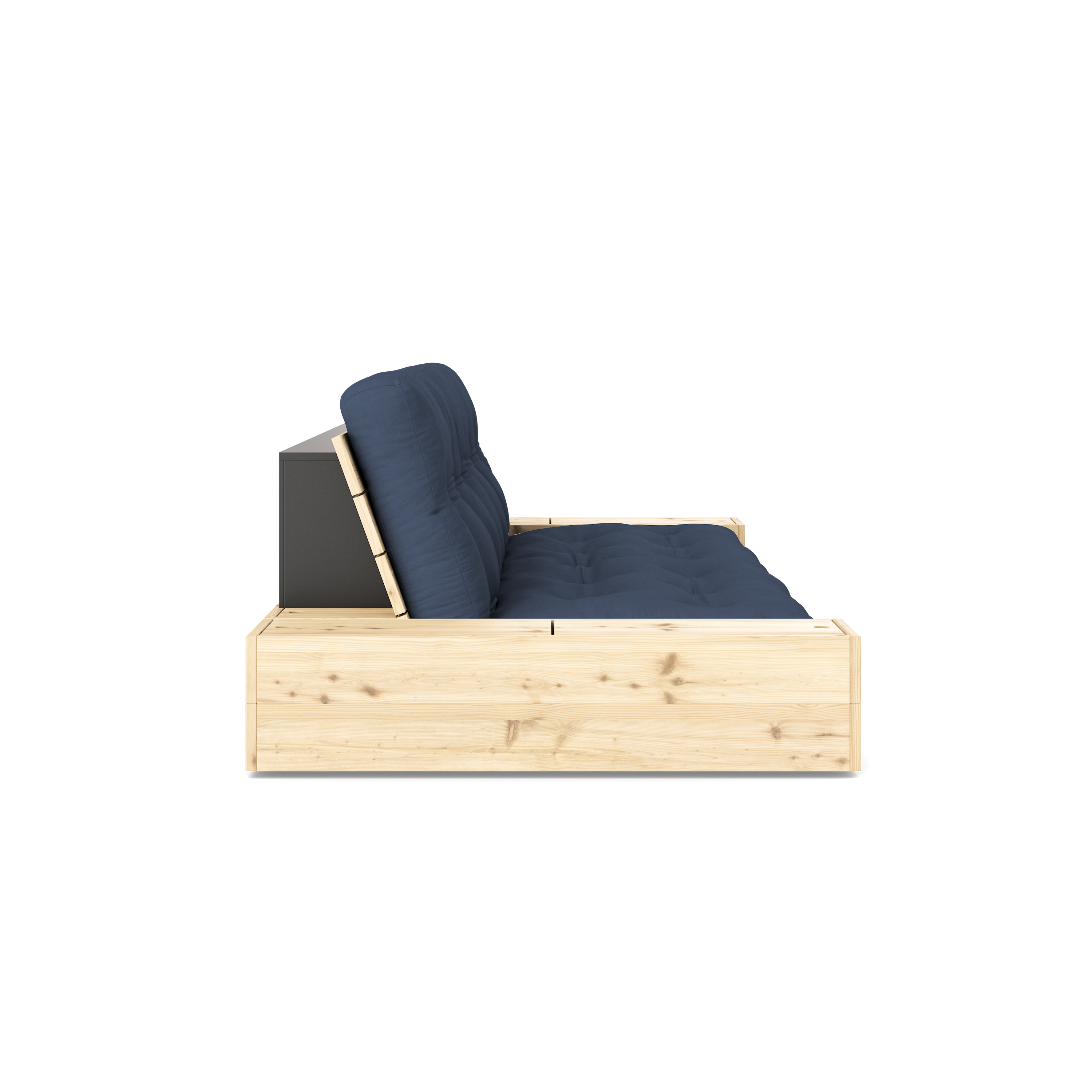 BASE CLEAR LACQUERED W. 2 SIDEBOXES CLEAR W. 5-LAYER MIXED MATTRESS NAVY