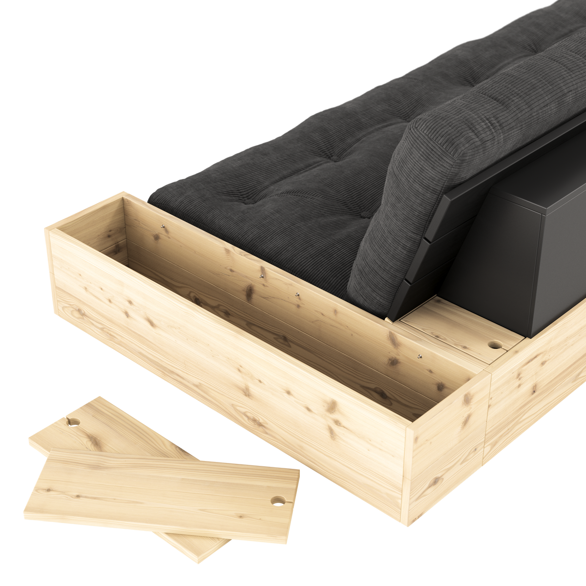 BASE CLEAR LACQUERED W. 2 SIDEBOXES CLEAR W. 5-LAYER MIXED MATTRESS BROWN