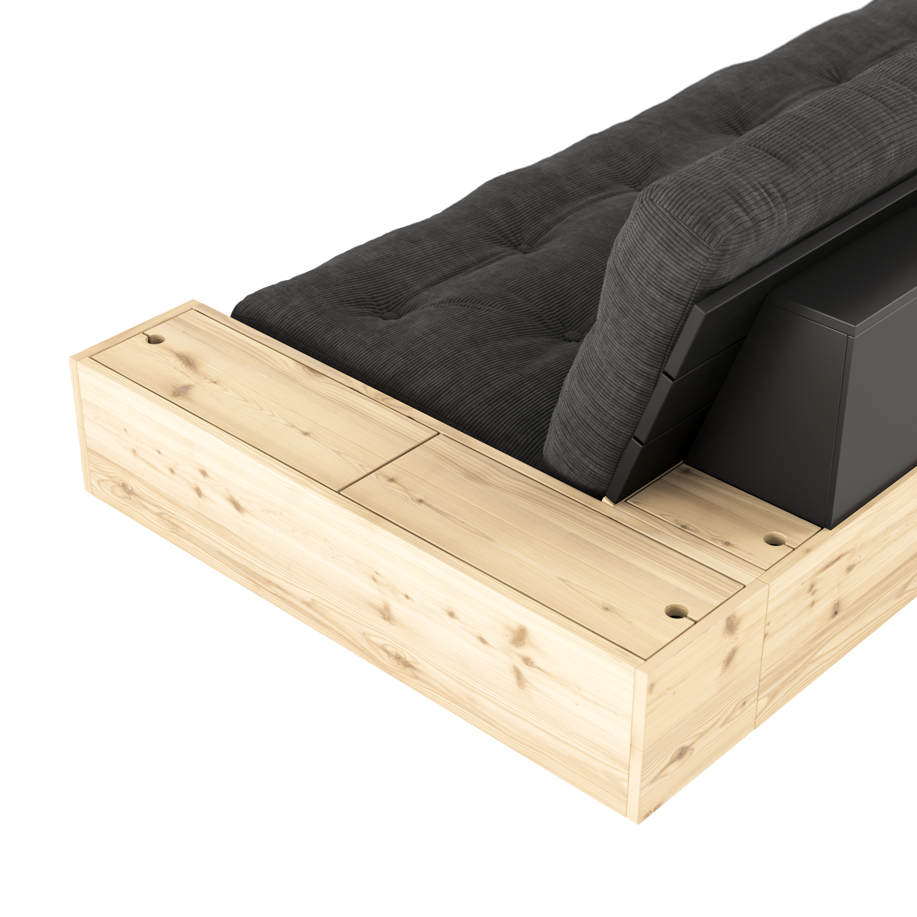 BASE BLACK NIGHT LACQUERED W. 2 SIDEBOXES CLEAR W. 5-LAYER MIXED MATTRESS OLIVE GREEN