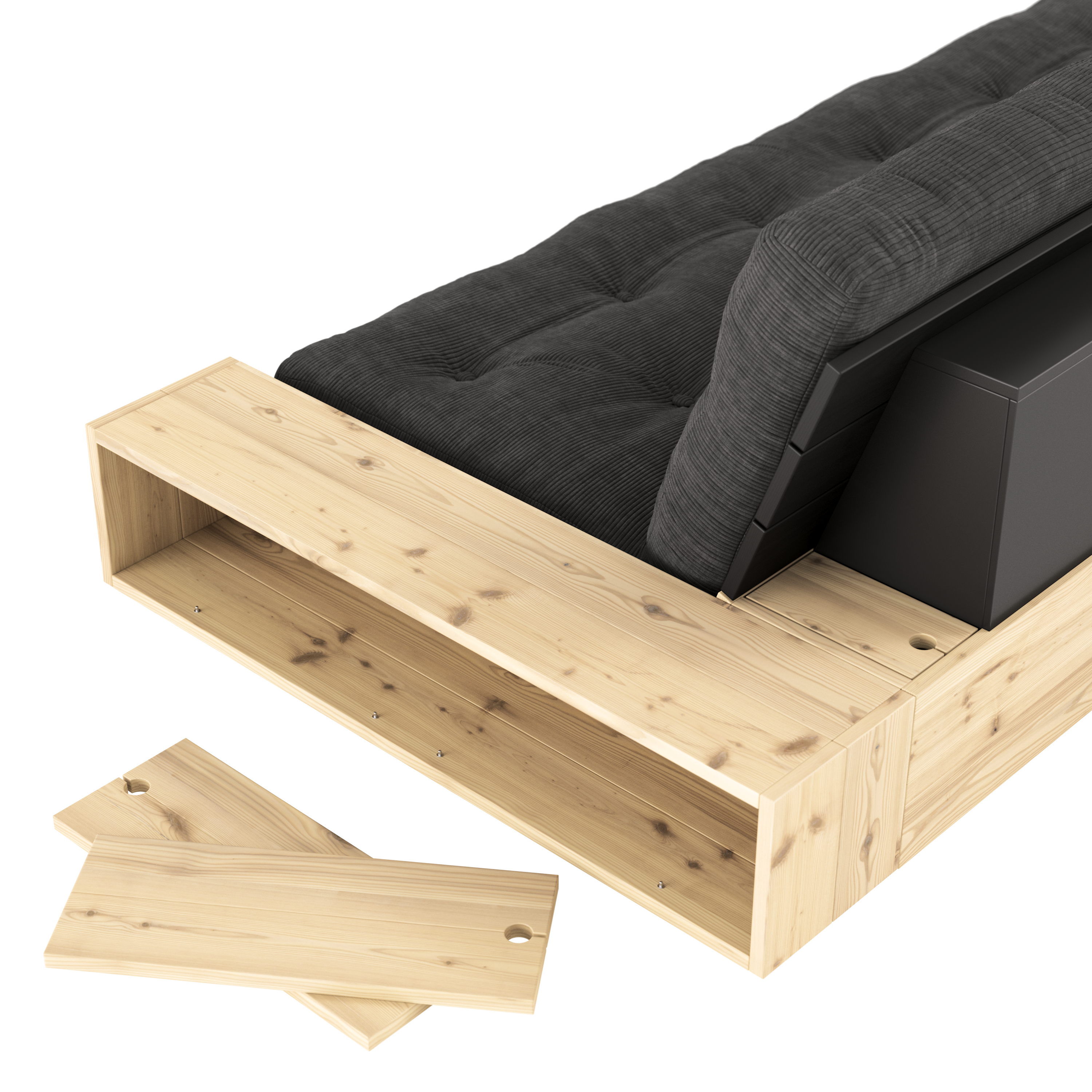 BASE CLEAR LACQUERED W. 2 SIDEBOXES CLEAR W. 5-LAYER MIXED MATTRESS NAVY