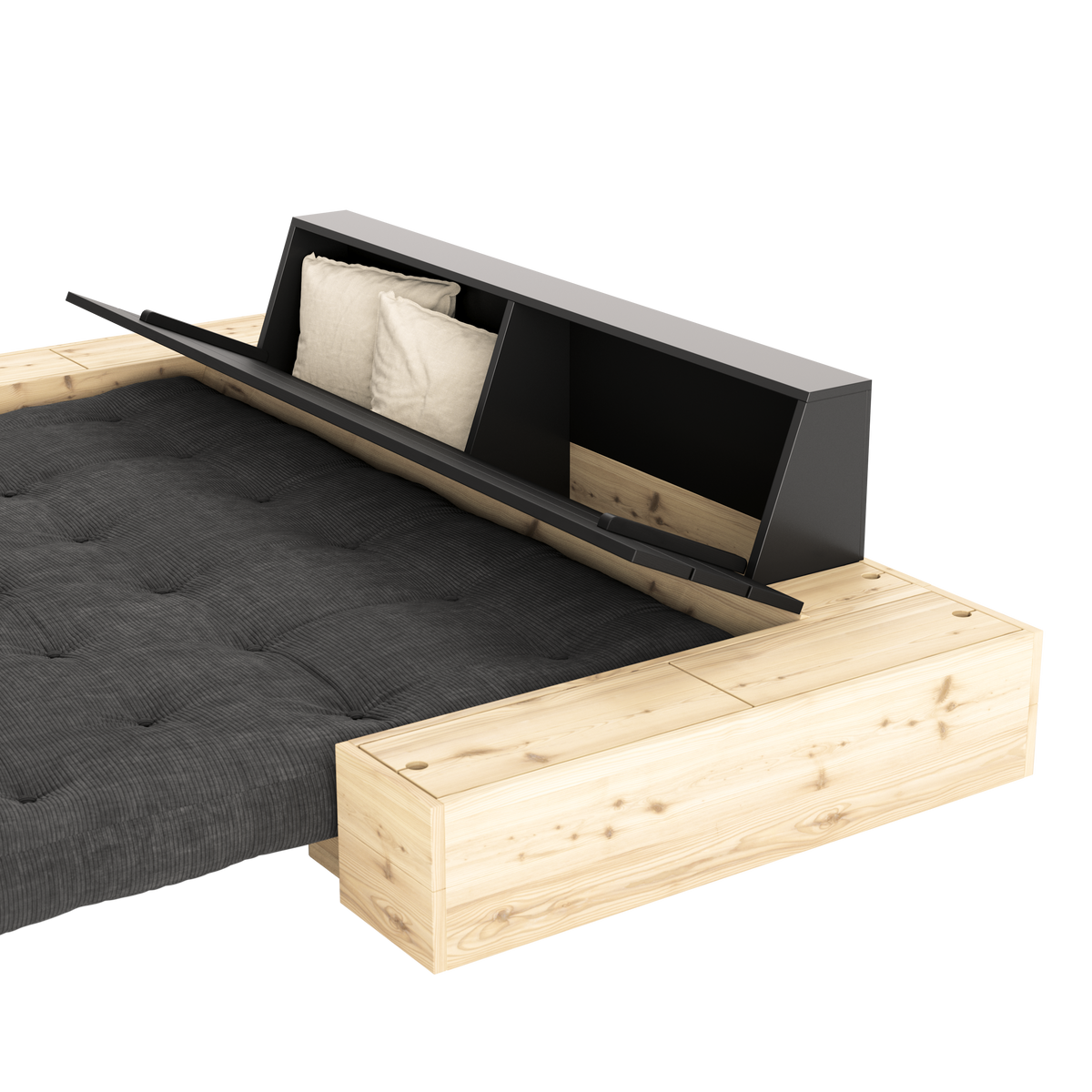 BASE BLACK NIGHT LACQUERED W. 2 SIDEBOXES CLEAR W. 5-LAYER MIXED MATTRESS RUBY RED