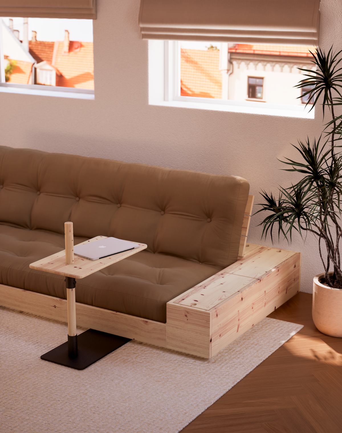 BASE CLEAR LACQUERED W. 2 SIDEBOXES CLEAR W. 5-LAYER MIXED MATTRESS CLAY BROWN