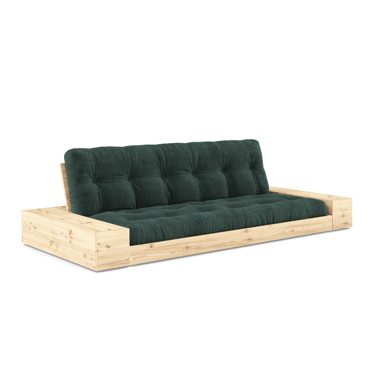 BASE CLAIRE VERNISÉE AVEC 2 COFFRES LATÉRAUX CLAIRS AVEC MATELAS MIXTE 5 COUCHES MAT TEINTÉ AUX ALGUES