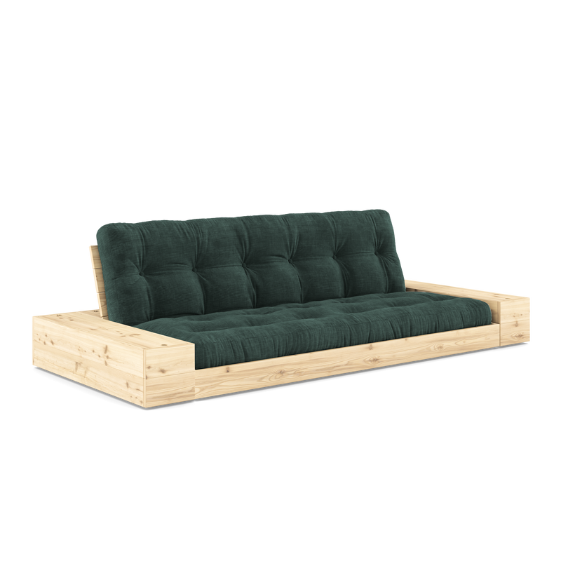 BASE CLAIRE VERNISÉE AVEC 2 COFFRES LATÉRAUX CLAIRS AVEC MATELAS MIXTE 5 COUCHES MAT TEINTÉ AUX ALGUES