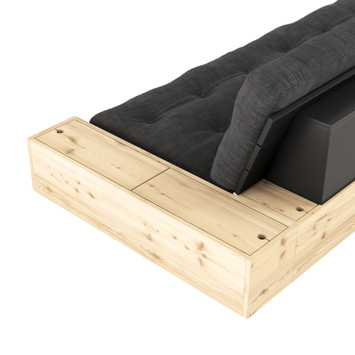 BASE CLAIRE VERNISÉE AVEC 2 COFFRES LATÉRAUX CLAIRS AVEC MATELAS MIXTE 5 COUCHES MAT TEINTÉ AUX ALGUES