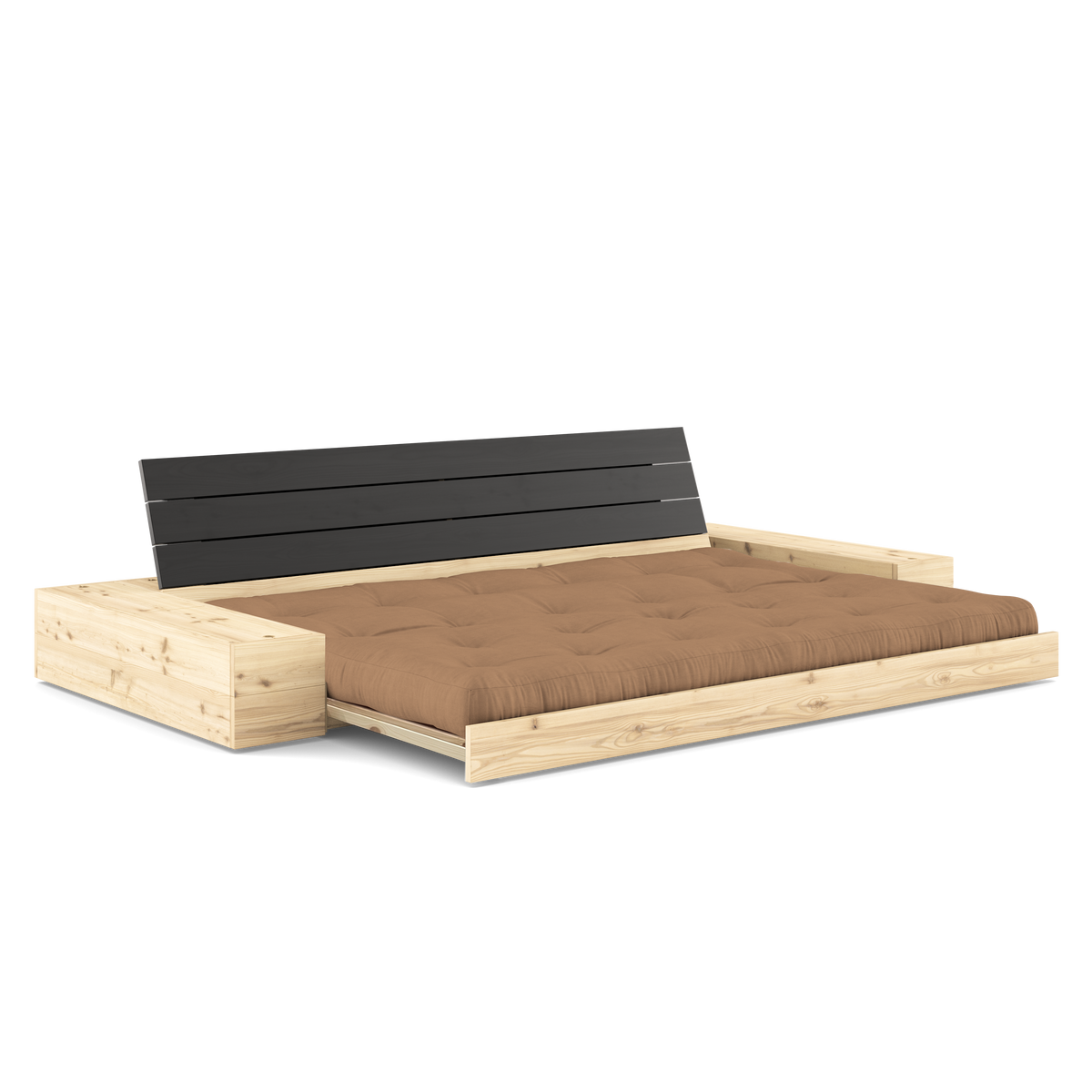 BASE BLACK NIGHT LACQUERED W. 2 SIDEBOXES CLEAR W. 5-LAYER MIXED MATTRESS MOCCA